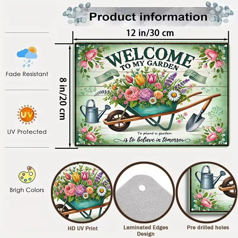 Bestylez Gardening Gifts Vintage Gardening Signs Welcome to My Garden Tin Sign for Home Garden Greenhouse Living Room Bedroom Yard Cottage Outdoor Decor 8X12 Inch (3357) - Image 2