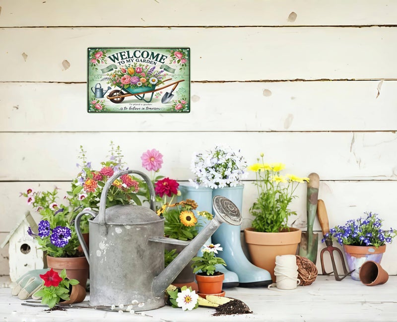 Bestylez Gardening Gifts Vintage Gardening Signs Welcome to My Garden Tin Sign for Home Garden Greenhouse Living Room Bedroom Yard Cottage Outdoor Decor 8X12 Inch (3357) - Image 5