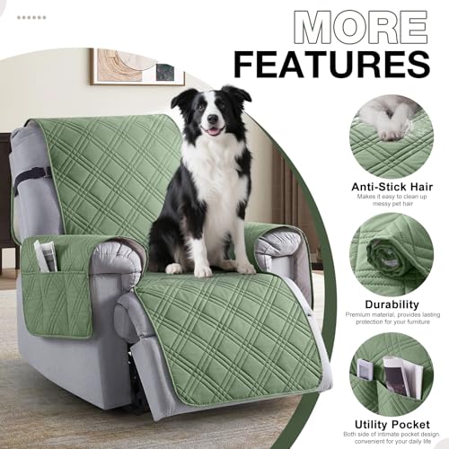 TAOCOCO 100% Waterproof Recliner Chair Cover, Non Slip Recliner Covers for Recliner Chair with Pocket, Washable Reclining Chair Cover Furniture Protector for Kids,Dogs(23.6'', Bean Green) - Image 5