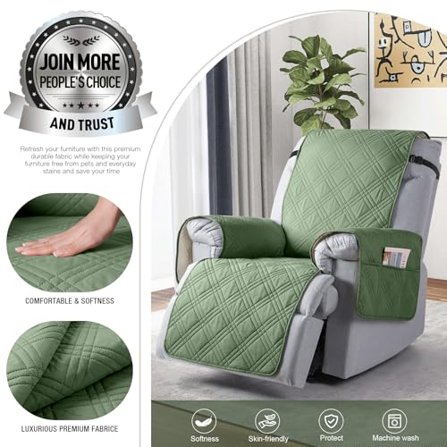TAOCOCO 100% Waterproof Recliner Chair Cover, Non Slip Recliner Covers for Recliner Chair with Pocket, Washable Reclining Chair Cover Furniture Protector for Kids,Dogs(23.6'', Bean Green) - Image 2