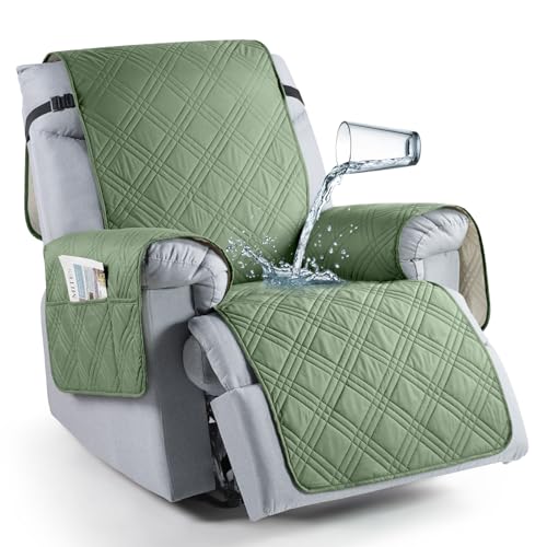TAOCOCO 100% Waterproof Recliner Chair Cover, Non Slip Recliner Covers for Recliner Chair with Pocket, Washable Reclining Chair Cover Furniture Protector for Kids,Dogs(23.6'', Bean Green) - Image 1