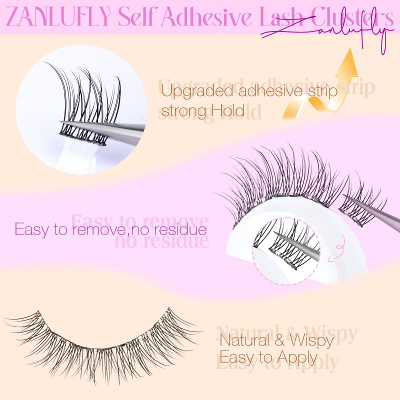 zanlufly Self Adhesive Eyelashes Natural Self Adhesive Lash Clusters Wispy Press on Lashes 10-12MM Pre-glued Eyelash Clusters 120pcs C-curly No Glue Lashes DIY Individual Lashes by ZANLUFLY - Image 2