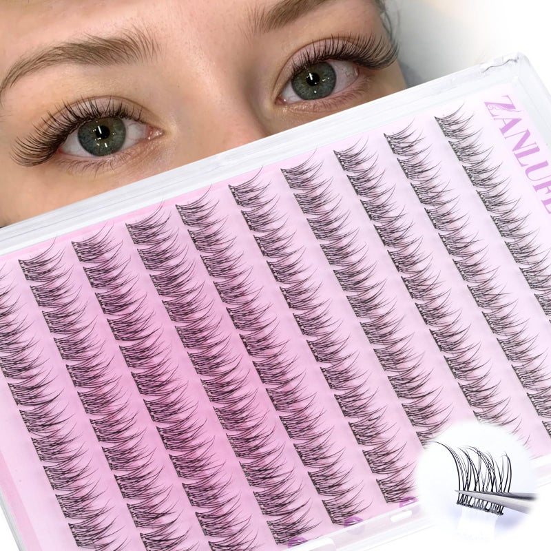 zanlufly Self Adhesive Eyelashes Natural Self Adhesive Lash Clusters Wispy Press on Lashes 10-12MM Pre-glued Eyelash Clusters 120pcs C-curly No Glue Lashes DIY Individual Lashes by ZANLUFLY - Image 1