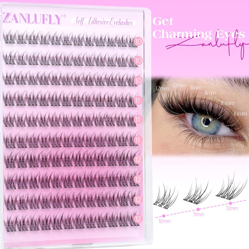 zanlufly Self Adhesive Eyelashes Natural Self Adhesive Lash Clusters Wispy Press on Lashes 10-12MM Pre-glued Eyelash Clusters 120pcs C-curly No Glue Lashes DIY Individual Lashes by ZANLUFLY - Image 3