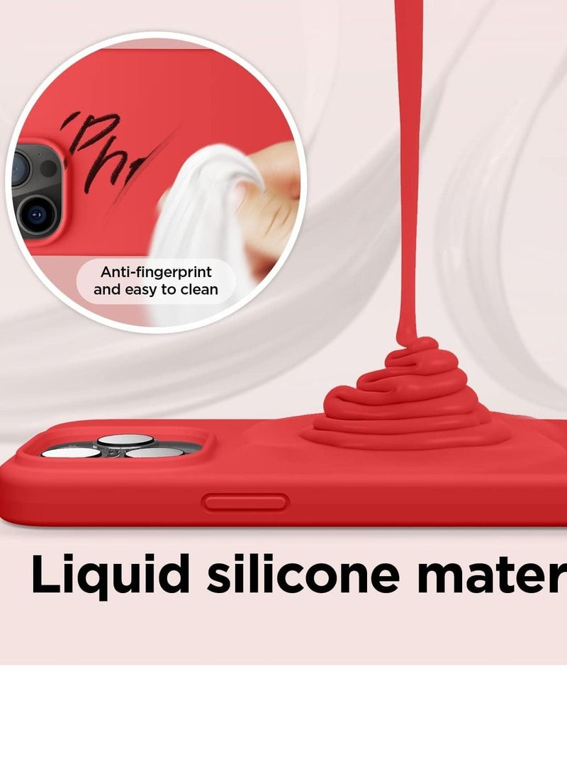 Compatible with iPhone 14 Pro Max Case, Liquid Silicone Case, Full Body Protective Cover, Shockproof, Slim Phone Case, Anti-Scratch Soft Microfiber Lining, 6.7 inch (Red) - Image 3