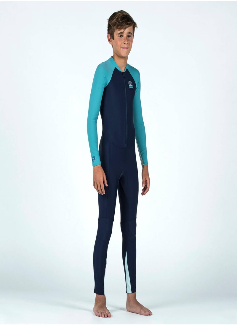 NABAIJI NABAIJI by DECATHLON, Boy's Swimsuit 100 Long Sleeves & Long Legs Sun Protection & Quick-Dry Blue UV  - Image 1