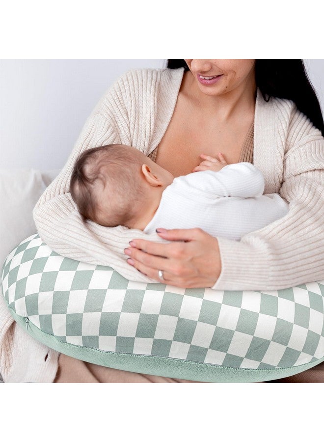 DILIMI Nursing Pillow Cover, Soft Stretchy Nursing Cover for Breastfeeding Pillow, 1 Pack Reversible Removable Slipover for Baby Boy and Girls, Green Checkered - Image 3