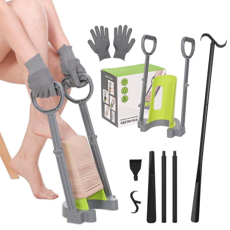 JFMkaer Compression Sock Aid Device - Sock Aids for Compression Stocking - Helper Device for Putting on Hosiery -with Replaceable Dressing Stick - Image 1