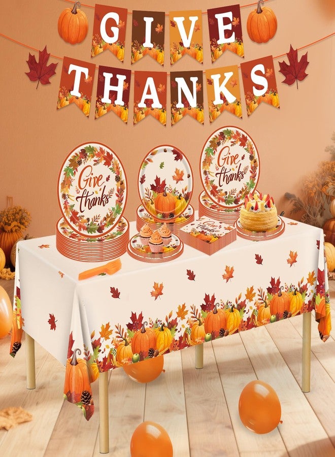REDWORD Thanksgiving Plates, 98PCs Give Thanks Plates Serves 24 with Napkins Tablecloth and Give Thanks Banner Forks for Fall Autumn Thanksgiving Party Decorations - Image 5