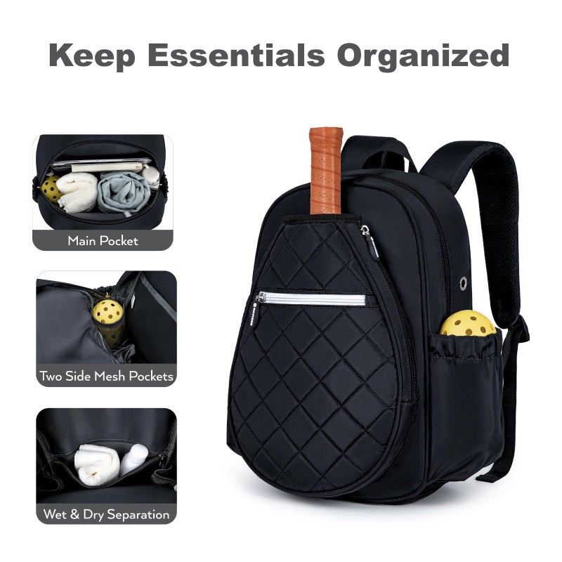 KAVIGOR Pickleball Bag, Quilted Pickleball Backpack with Shoe Compartment & Waterproof Pocket, Pickle Ball Paddle Bag Fits 2 to 4 Paddles for Women and Men - Image 3