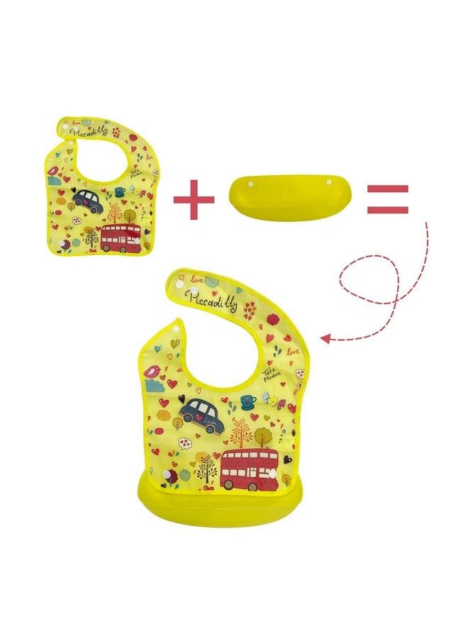DOMENICO Baby Silicon Bib Apron For Feeding Infants And Toddlers With Detachable Food Catcher Waterproof (Random Colours And Prints) (Pack Of 2)  - Image 5