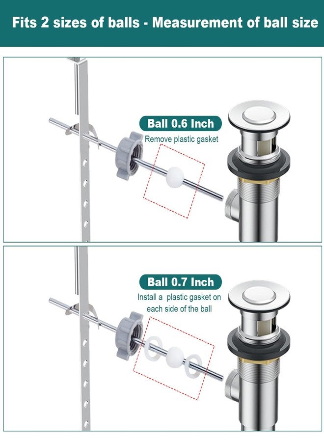 FullMayPro Lavatory Pop-Up Center Piece Assembly,Pop-Up Drain Repair Kit,Fits Most Popular Brands，Replacement for PS2673,PS469 and PSB327,Replacement Bathroom Sink Pivot Rod,15MM Ball, Chrome（1PC） - Image 3