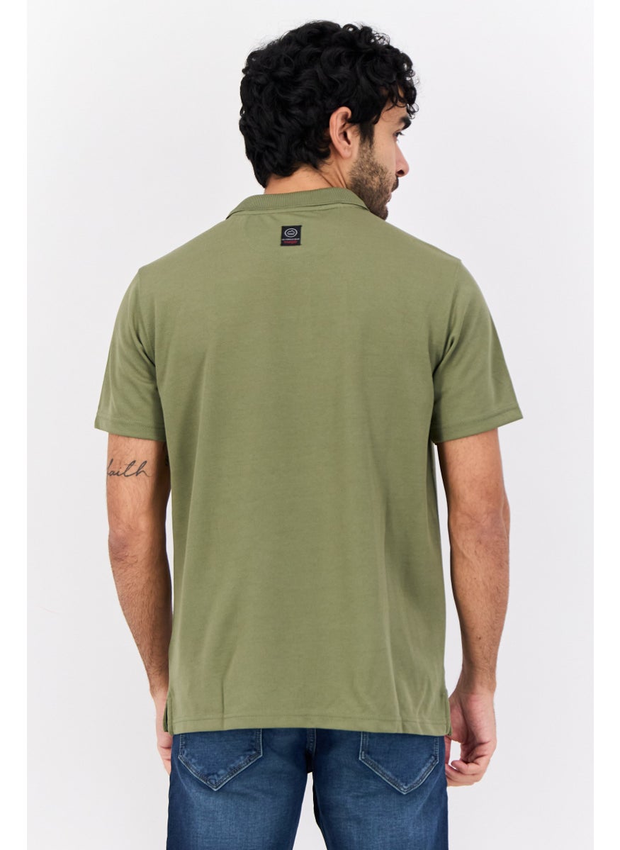 Wrangler - Men Regular Fit Plain Short Sleeves Polo Shirt, Olive - Image 1