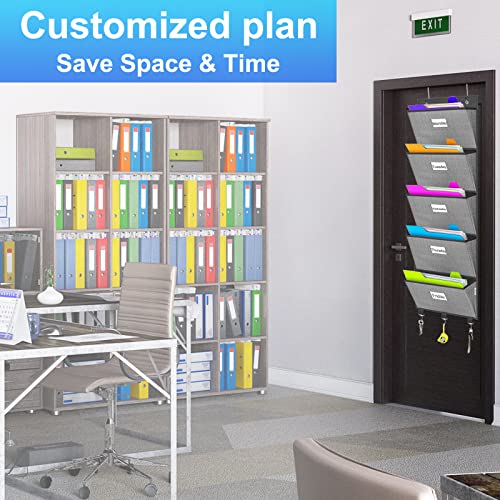 Homyfort Over the Door File Organizer, Hanging File Folders, Wall Organizers and Storage for Mail, Magazine, Notebooks, Planners, Office, Classroom, 5 Extra Large Pockets, 50.39” Tall (Grey with Herringbone) - Image 2