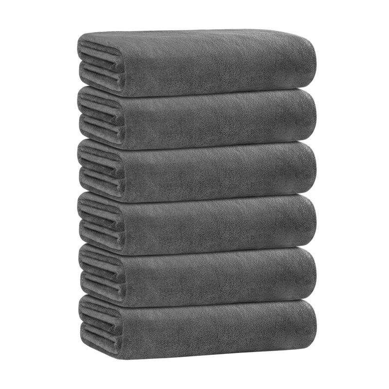 JML Microfiber Bath Towel Set, 6 Pack 30" x 60", Large, Soft Absorbent Microfiber Hair Towels for Adult, Men, Body, Grey - Image 1