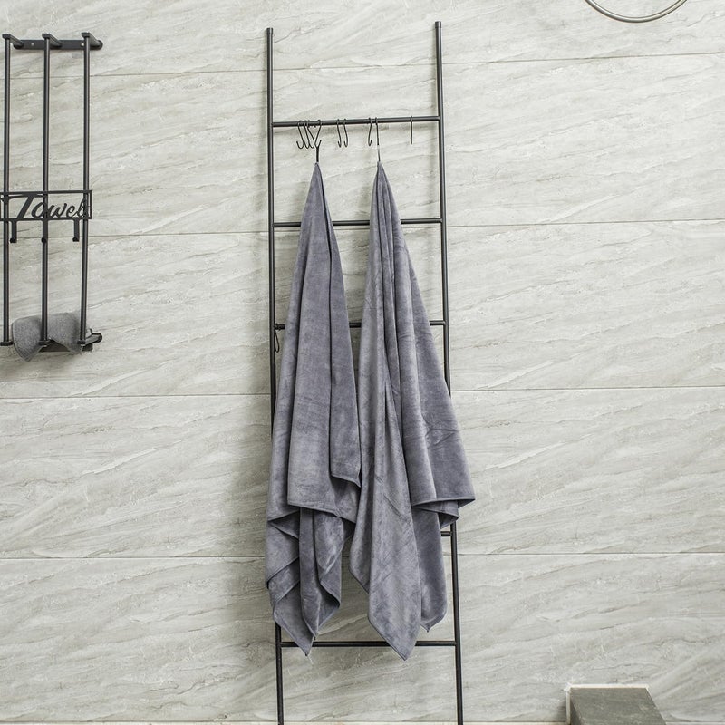 JML Microfiber Bath Towel Set, 6 Pack 30" x 60", Large, Soft Absorbent Microfiber Hair Towels for Adult, Men, Body, Grey - Image 5