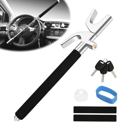 OPSOOPI Car Steering Wheel Lock, Anti Theft Car Device for Car Steering Wheel, Car Security Car Theft Prevention with 3 Keys & Safety Hammer Fit for All Cars (Black) - Image 1