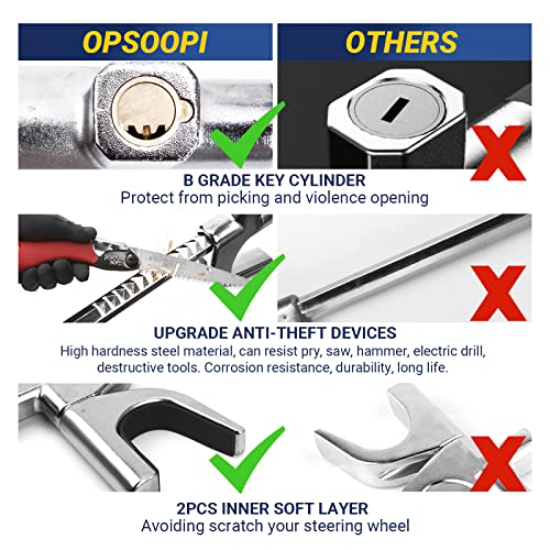 OPSOOPI Car Steering Wheel Lock, Anti Theft Car Device for Car Steering Wheel, Car Security Car Theft Prevention with 3 Keys & Safety Hammer Fit for All Cars (Black) - Image 4