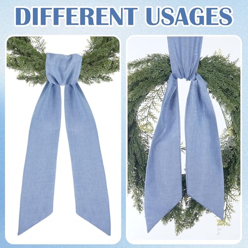 PartyforU Blue Wreath Sash for Front Door - 2 Pcs Sashes for Wreaths Farmhouse Home Decor, 60 inch Blank Rustic Wreath Sashes for Embroidery Wall Window Porch Indoor Outdoor - Image 4