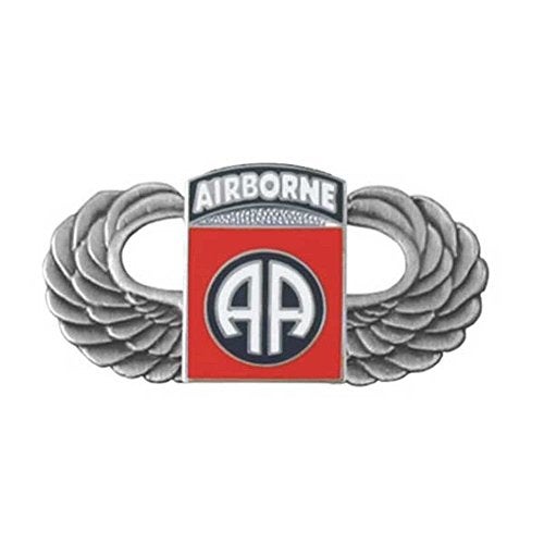 Mitchell Proffitt Silver Paratrooper Wings with 82nd Airborne Division Lapel Pin, Platinum Red Blue, 1 1/4 inch - Image 1