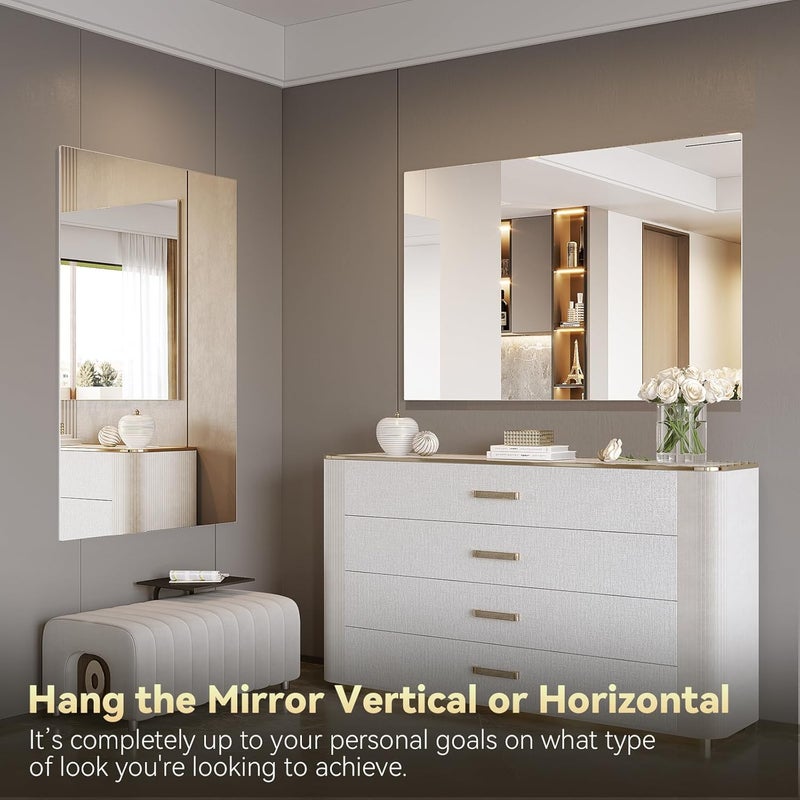 Brightify Frameless Mirror, 24x48 Inch Bathroom Mirrors for Over Sink, Large Tempered Glass Square Wall Mirror, Frameless Vanity Mirror for Gym, Yoga, Living Room, Bedroom, Entryway - Image 5