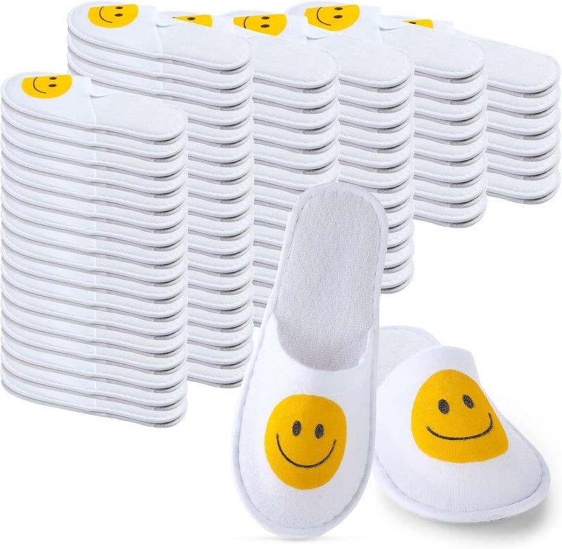 Coume 30 Pairs Unisex Disposable Slippers Non Slip Closed Toe Spa Smile Face House Slippers for Guests Hotel Home House