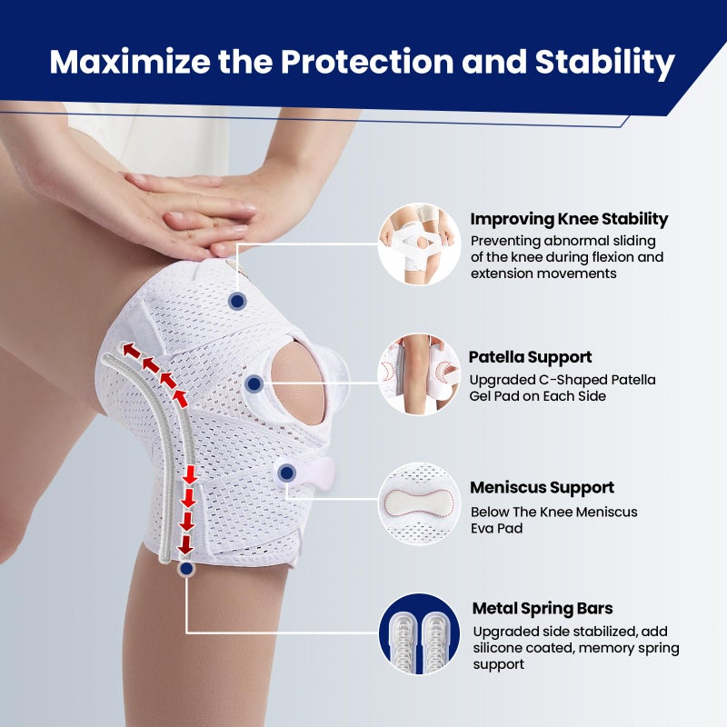 JOMVD Knee Brace for Meniscus Tear, Knee Pain,ACL, Adjustable Breathable Knee Support with Side Stabilizers for Knee Pain Arthritis Recovery Joint Support, Women and Men,Medium - Image 3