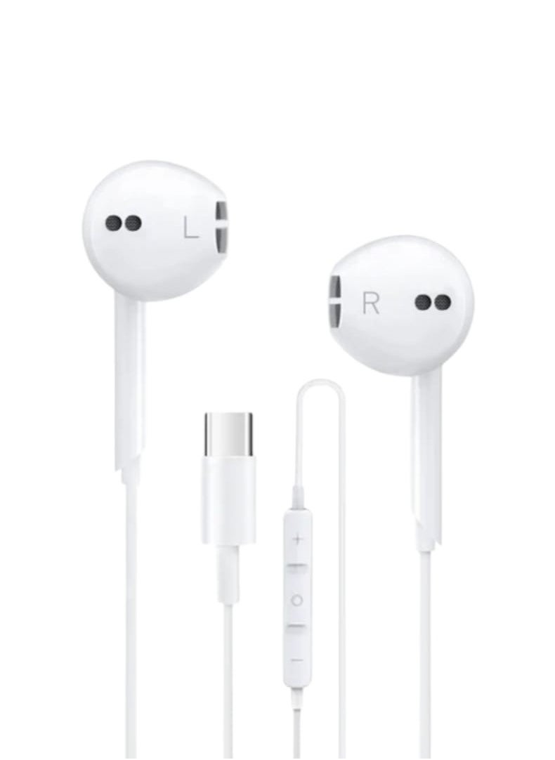 traditious Earphones with Type C Connector – Wired In Ear USB C Earphones with Microphone And Volume Control, Compatible with iPhone 16/15 Pro Max, iPad Pro/Air, Samsung And More – White  - Image 1