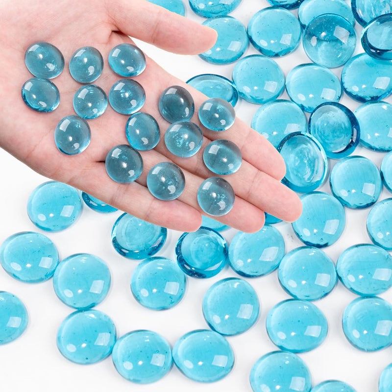 Foncomy Sea Blue Flat Glass Marbles, 0.97 lb Transparent Vase Filler Pebbles Gems, Decorative Glass Beads for Vases, Crafts, Floral, Mancala Stones, Aquarium Rocks for Fish Tank, Approx.0.6"-0.8" - Image 1