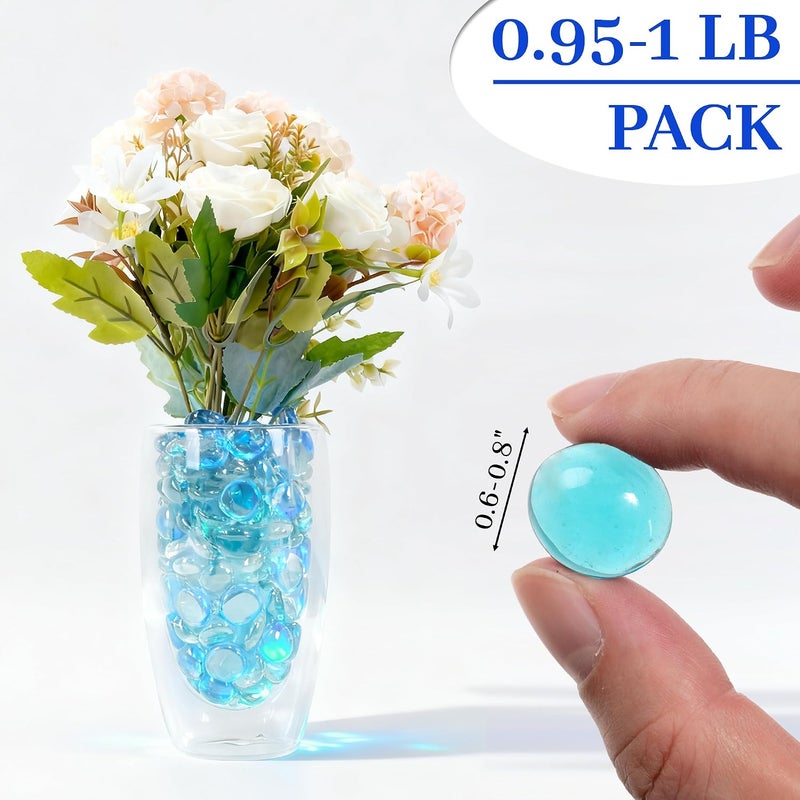Foncomy Sea Blue Flat Glass Marbles, 0.97 lb Transparent Vase Filler Pebbles Gems, Decorative Glass Beads for Vases, Crafts, Floral, Mancala Stones, Aquarium Rocks for Fish Tank, Approx.0.6"-0.8" - Image 2
