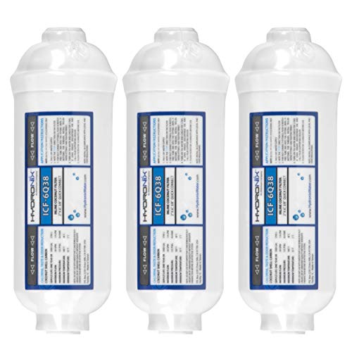 Hydronix HX-ICF-6Q38/3 Inline Post Reverse Osmosis, Fridge & Ice Coconut Gac Water Filter 2 x 6, 1000 Gal, 3/8 inch Qc - 3 Pack, White - Image 1