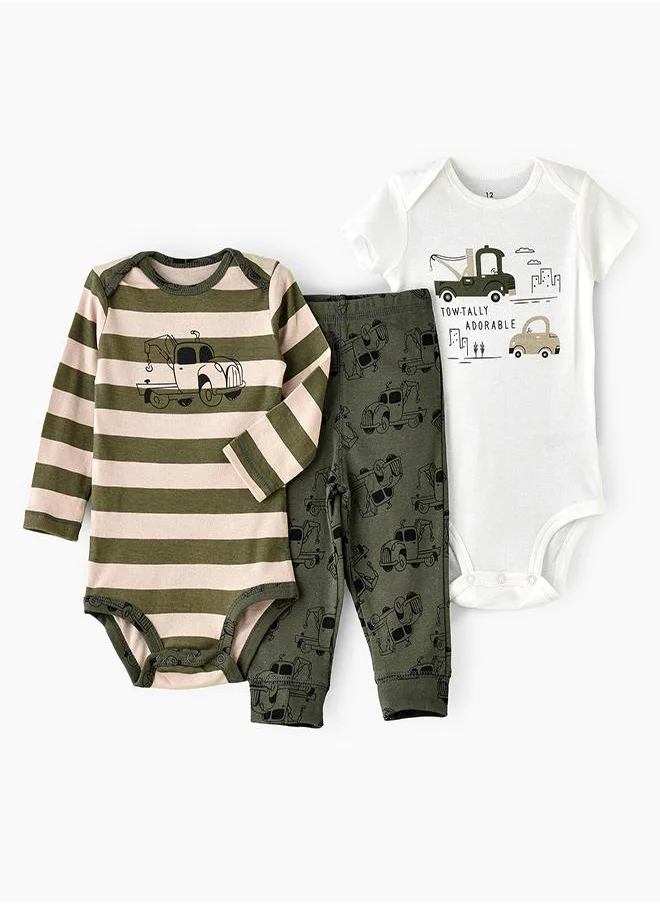 babyqlo Tow-Truck Adventures 3-Piece Bodysuit Set