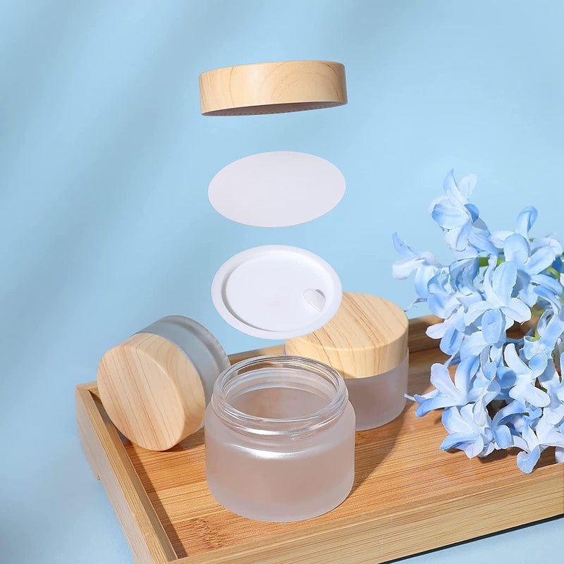 KASTWAVE Glass Cosmetic Containers with lids, KASTWAVE Round Frosted Empty Sample Jars with Leakproof Lids Makeup Sample Containers, for Makeup Lip Scrub Balm Lotions Sample Eye Creams DIY(4 PACK 30ML) - Image 4