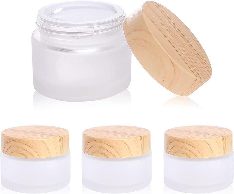 KASTWAVE Glass Cosmetic Containers with lids, KASTWAVE Round Frosted Empty Sample Jars with Leakproof Lids Makeup Sample Containers, for Makeup Lip Scrub Balm Lotions Sample Eye Creams DIY(4 PACK 30ML) - Image 1