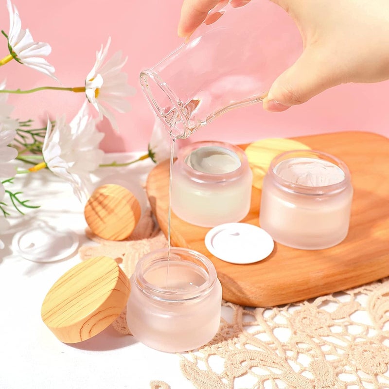 KASTWAVE Glass Cosmetic Containers with lids, KASTWAVE Round Frosted Empty Sample Jars with Leakproof Lids Makeup Sample Containers, for Makeup Lip Scrub Balm Lotions Sample Eye Creams DIY(4 PACK 30ML) - Image 5