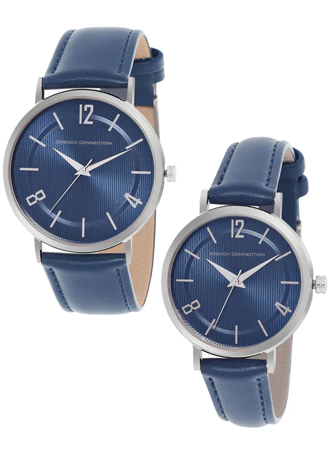 French Connection 45mm Men & Women's Quartz Watch Set with Navy Blue Dial