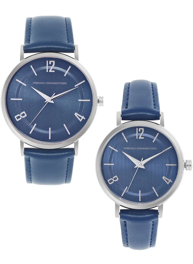 French Connection 45mm Men & Women's Quartz Watch Set with Navy Blue Dial