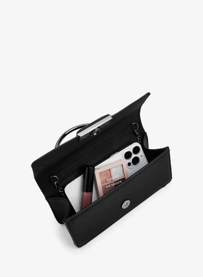 Flora Bella By Shoexpress BLACK Metallic Pu Bag With Detachable Shoulder Strap Ramadan Collection for Women | Best Price UAE
