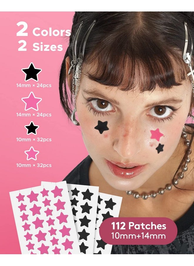 LitBear LitBear Star Pimple Patches, Black & Pink Hydrocolloid Acne Patches with Tea Tree Oil & Centella, Cute Pimple Stickers Zits Patches For Face Blemished Spot Patch Acne Dots, 112 Patches, 14mm & 10mm  - Image 2