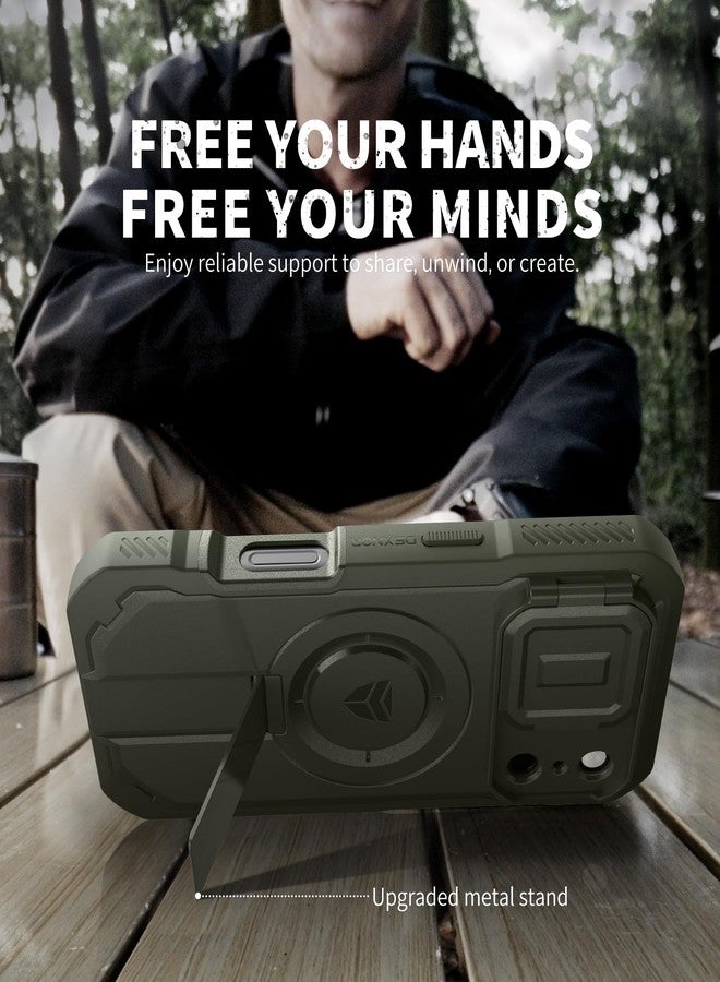 Dexnor for iPhone 17 Pro Case, [2 Front Frame & Built-in Flip Camera Cover & Kickstand], Compatible with MagSafe, Heavy-Duty Shockproof Portection Case with Screen Protector, 6.3 inch Army Green - Image 3
