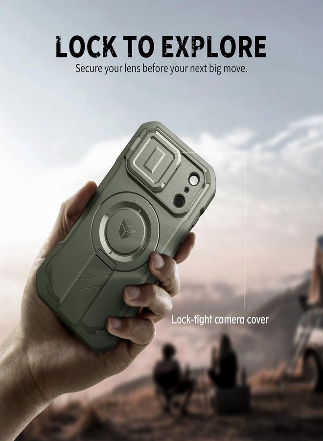 Dexnor for iPhone 17 Pro Case, [2 Front Frame & Built-in Flip Camera Cover & Kickstand], Compatible with MagSafe, Heavy-Duty Shockproof Portection Case with Screen Protector, 6.3 inch Army Green - Image 4