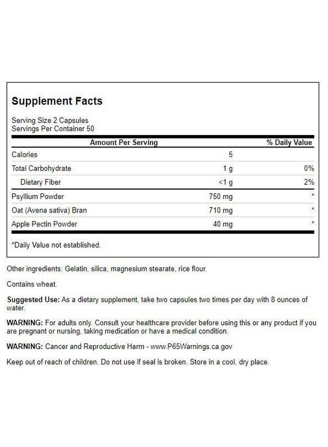 سوانسون مركب الألياف الثلاثية من سوانسون - مكمل غذائي لصحة الجهاز الهضمي مصنوع من السيلليوم ونخالة الشوفان وبكتين التفاح - (100 كبسولة) عبوة من قطعتين - Image 2
