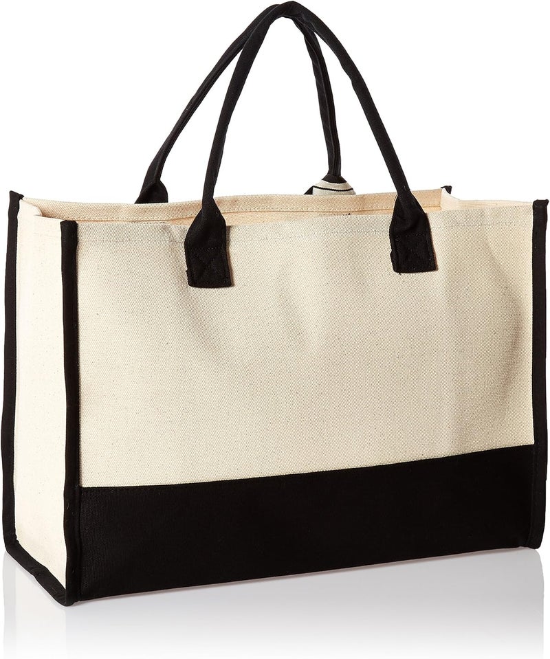 Mud Pie Classic Black and White Initial Canvas Tote Bag (Letter L) - 100% Cotton, 17" x 19" x 2" - Image 4