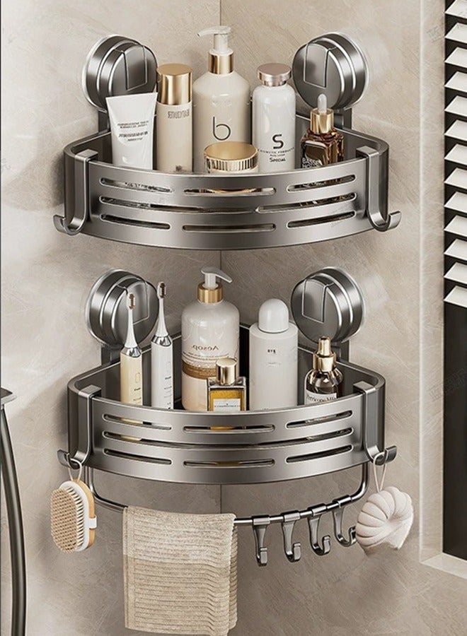 XiuWoo 2-Pack Set Corner Shower Caddy Suction Cup Shower Shelf Corner No Drilling Bathroom Shower Organizer Storage Rack Adhesive with Towel Bar Gray  - Image 1