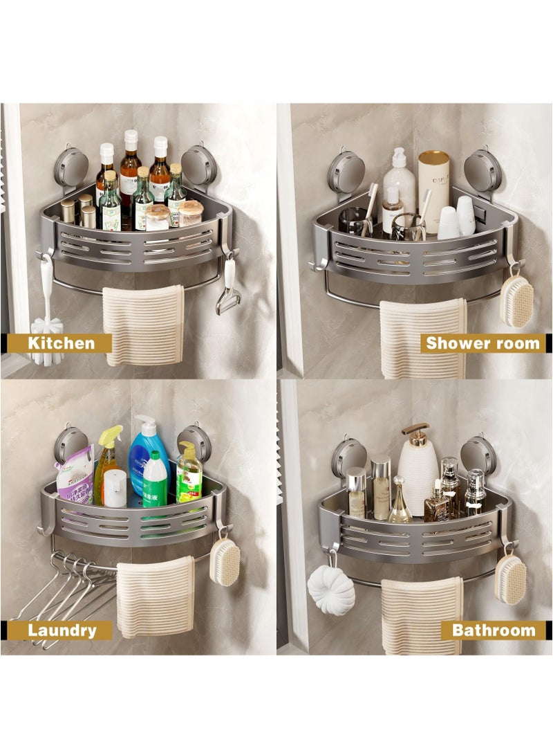 XiuWoo 2-Pack Set Corner Shower Caddy Suction Cup Shower Shelf Corner No Drilling Bathroom Shower Organizer Storage Rack Adhesive with Towel Bar Gray  - Image 5