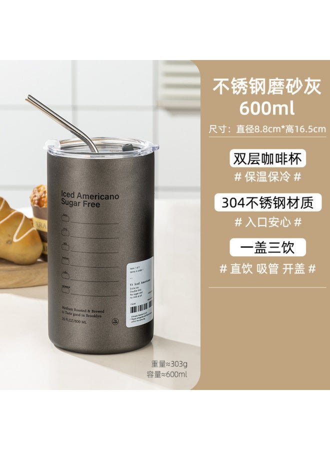 Bingba Cup Simple Office Portable Car Straw Cup 304 Stainless Steel Ice American Coffee Cup Heat Preservation Cold