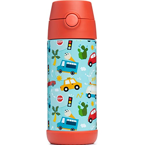 Snug Insulated Kids Water Bottle with Straw & Spout – Double-Wall Stainless Steel, Leakproof, Easy-Flip Lid – For School, Travel, Toddlers & Big Kids - Cars, 12oz - Image 4