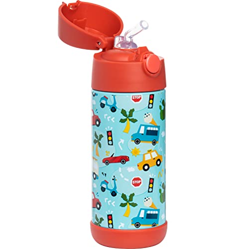 Snug Insulated Kids Water Bottle with Straw & Spout – Double-Wall Stainless Steel, Leakproof, Easy-Flip Lid – For School, Travel, Toddlers & Big Kids - Cars, 12oz - Image 2