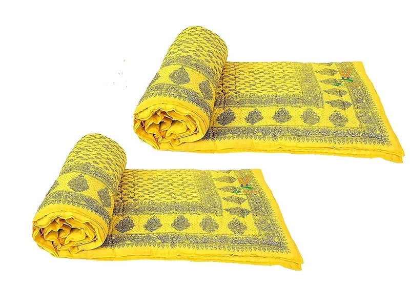 LOARSHY لحاف لوارش Pure Cotton مزخرف بالأزهار | خفيف ودافئ من جايبور راجستان | لحاف ناعم لفصل الشتاء | هدية جميلة (أصفر، عبوة من 2) - Image 3