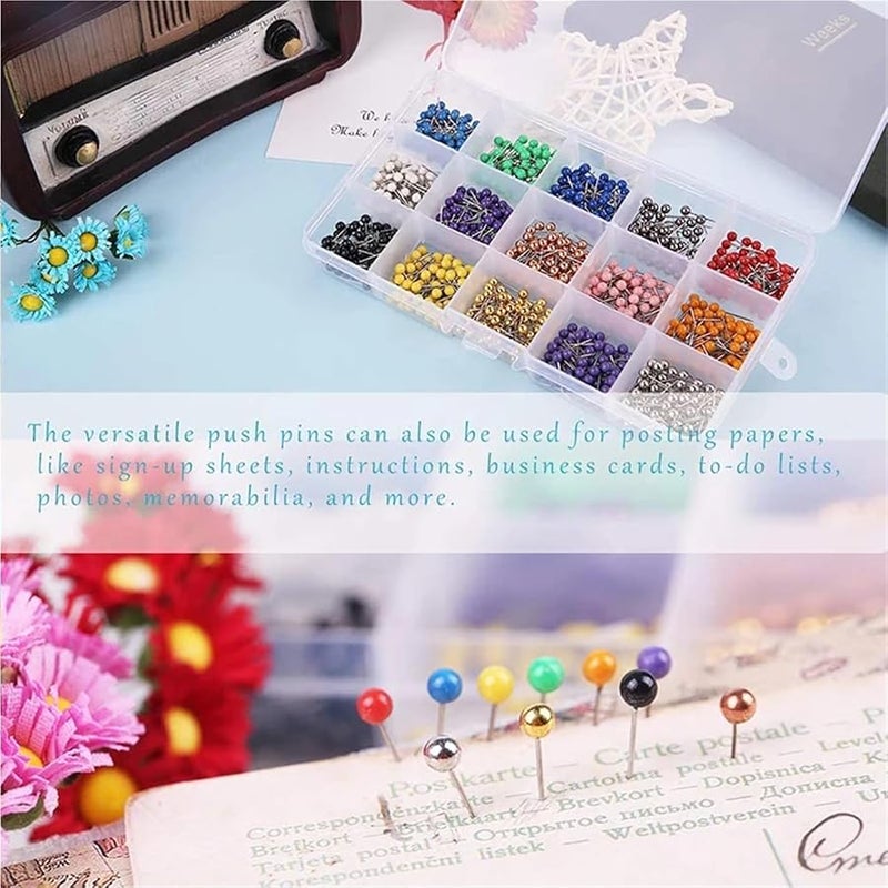 900 قطعة دبابيس دفع برؤوس مستديرة ودبابيس رسم ذات نقاط فولاذية للوحات الفلين والخرائط ولافتات النشرات والحرف اليدوية والصناعات المنزلية - Image 4